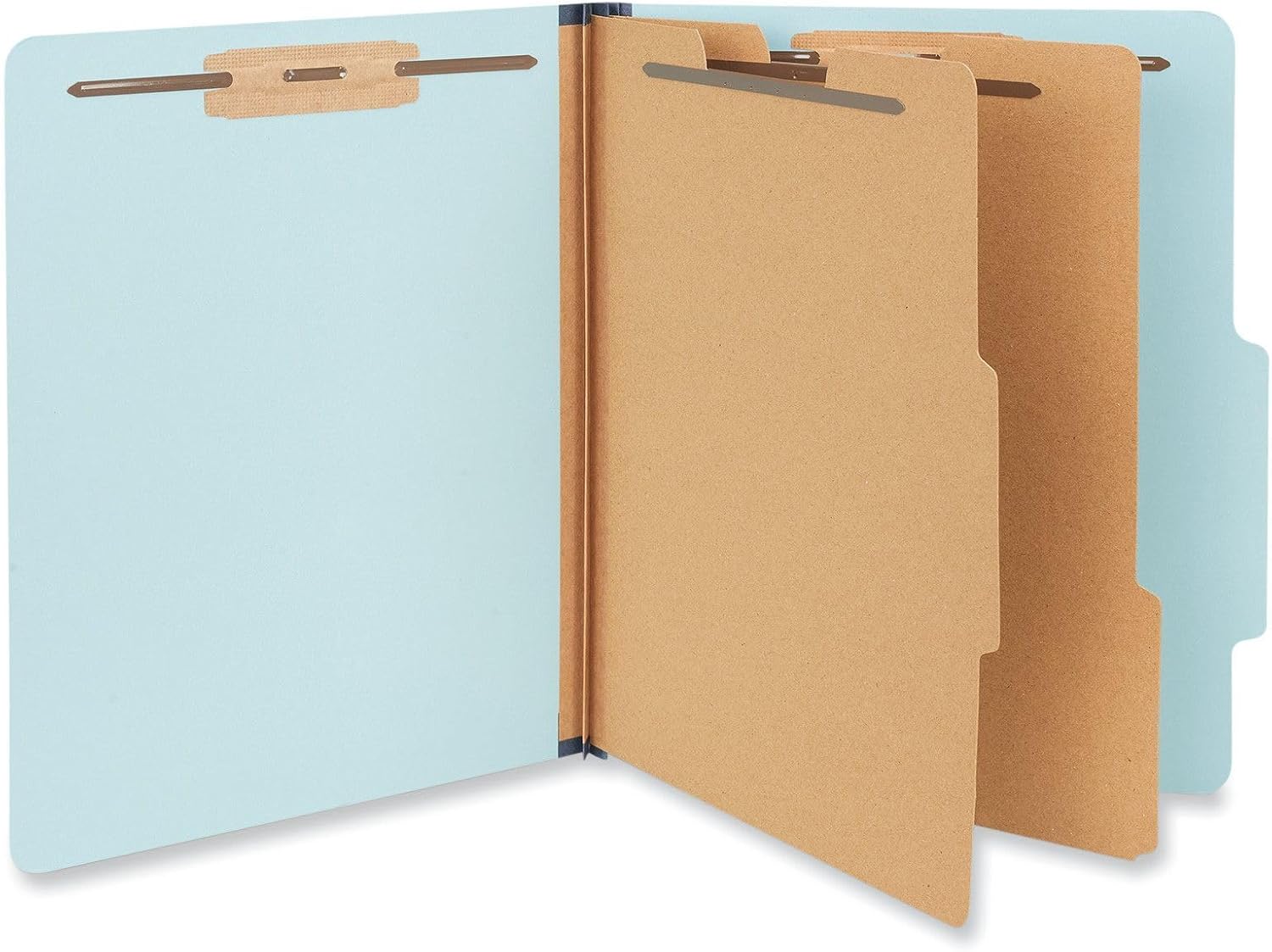 Universal Six-Section Pressboard Classification Folders, 2.5" Expansion, 2 Dividers, 6 Fasteners, Letter Size, Light Blue, 20/Box