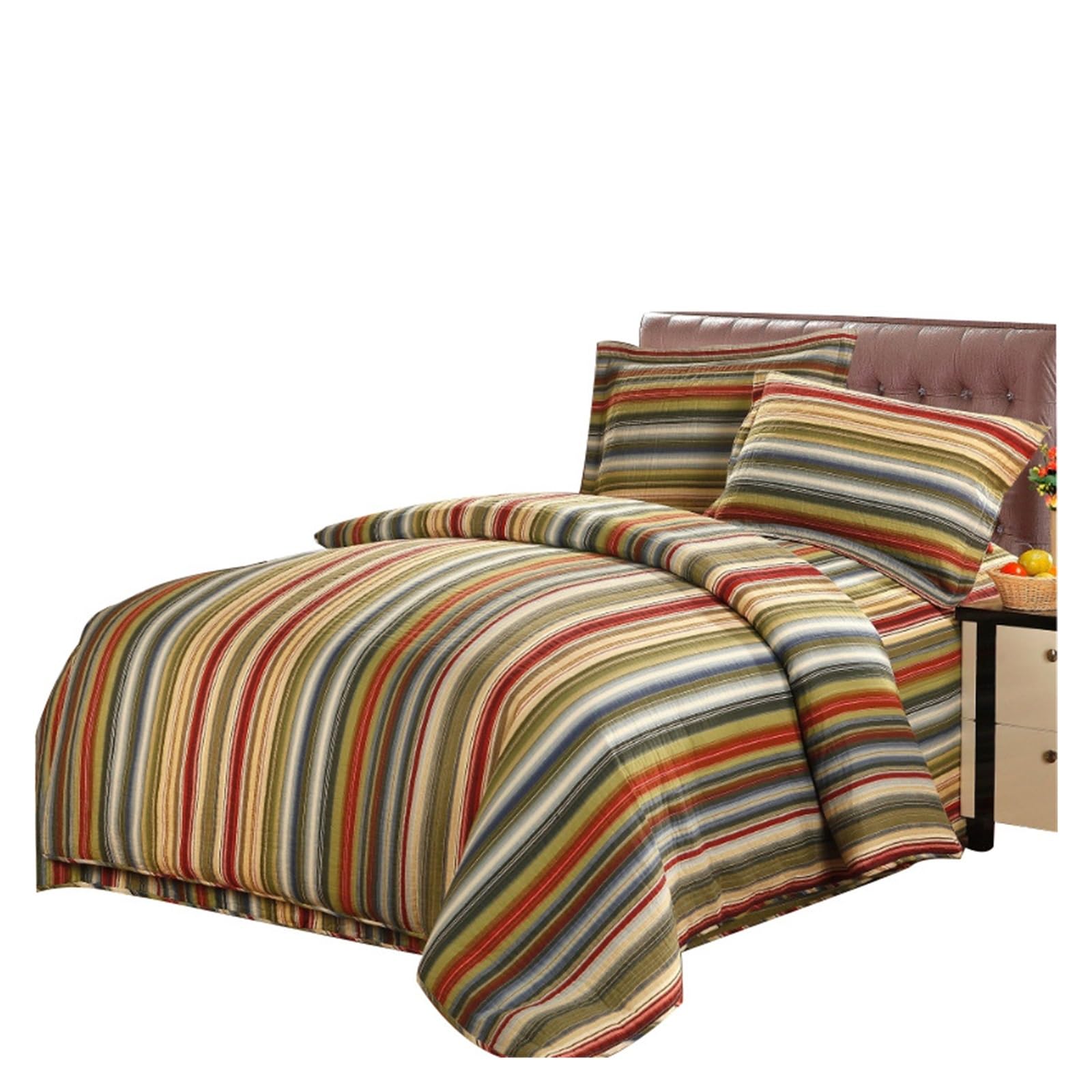 Ensemble de couette à rayures lit double avec couverture coton et taie d'oreiller