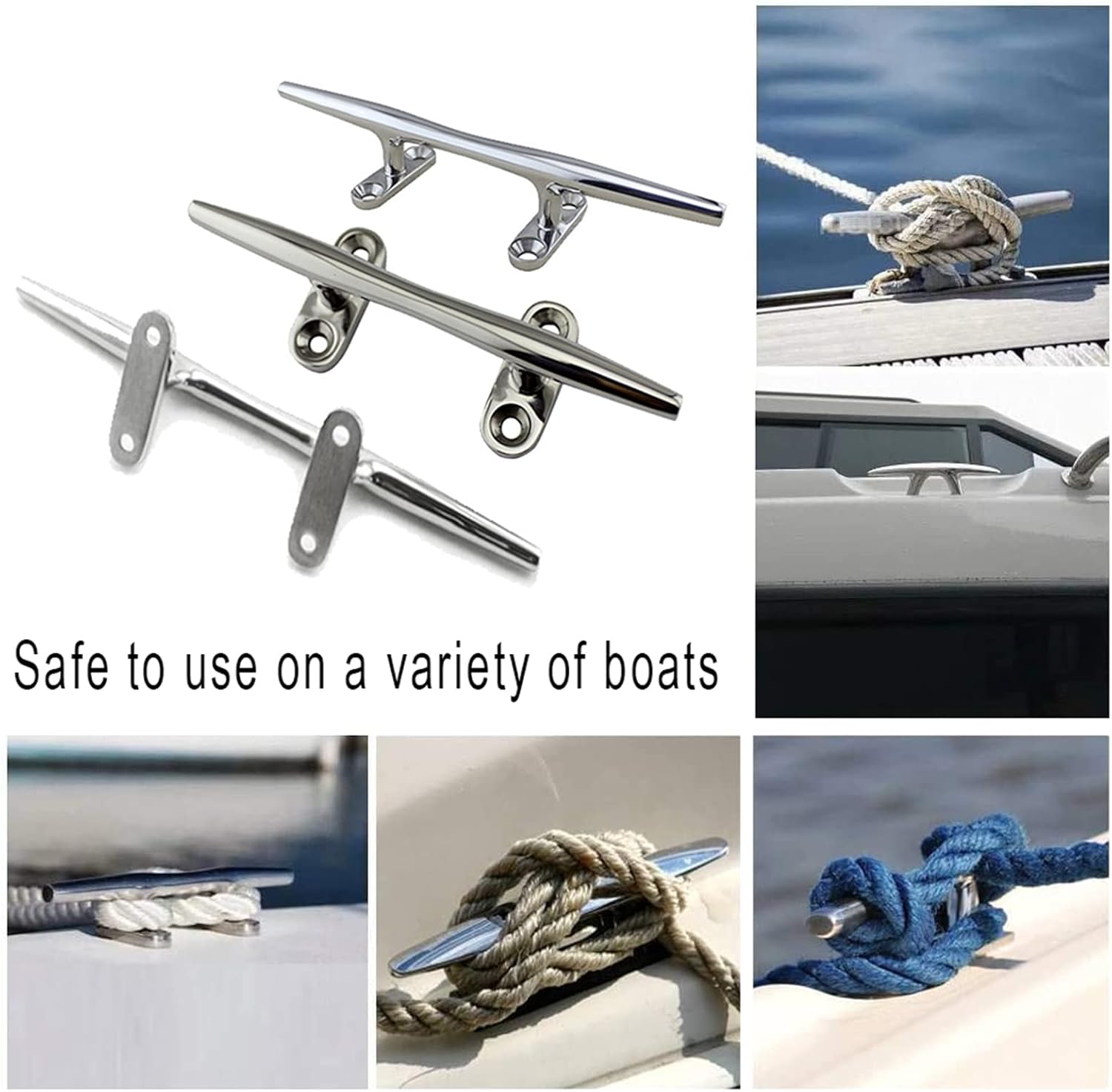 4pcs 316 Stainless Steel Cleat, Strongly Built Stainless Steel Yacht Cleat for Boat or Dock,5~12 Inch Boat Cleats,Rope Cleat,Boat Dock Cleats