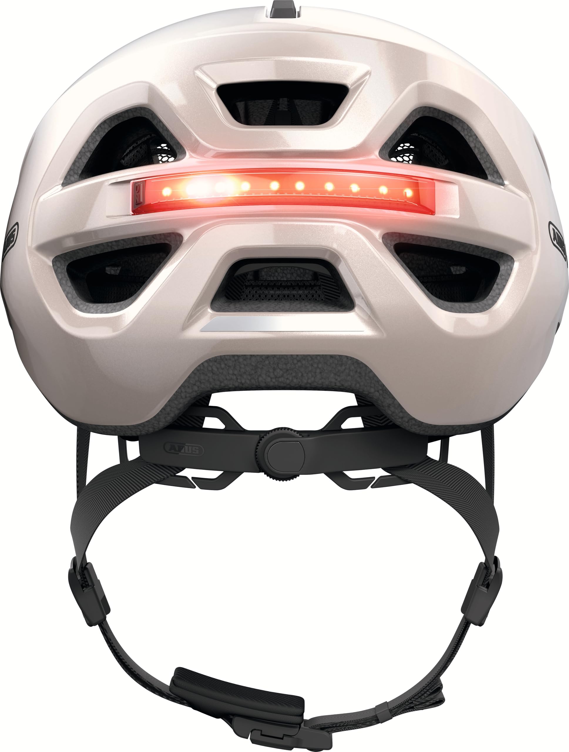 ABUS Casque de vélo Urban-I 4.0 - Casque de vélo avec feu arrière Rechargeable, 2 Modes d'éclairage, visière, Ouverture pour Tresses et Fermeture magnétique - pour Adolescents, Femmes et Hommes