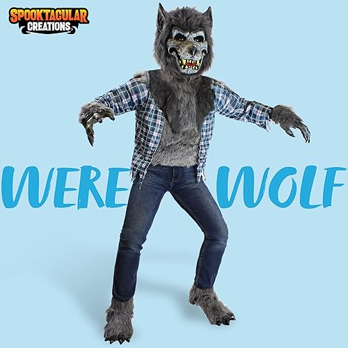 Miniatura 2 de Spooktacular Creations Disfraz de hombre lobo aullando con máscara, guantes de garras de hombre lobo, fundas para botas, disfraz de lobo para niños