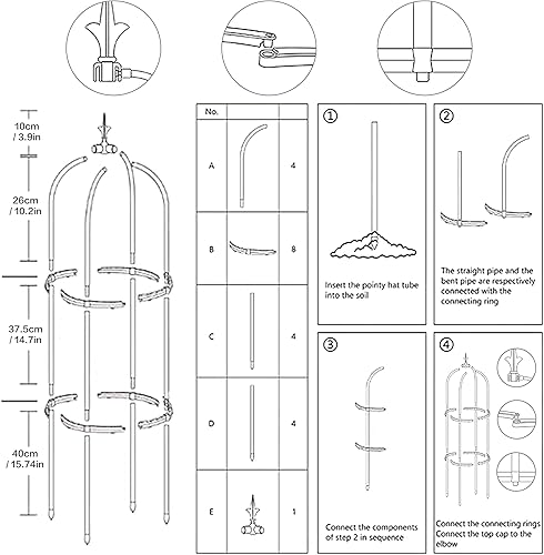 Vista 2 de Echpzed 3.7ft Arched Garden Trellis for Climbing Plants and Vegetables,Versatile and Easy Setup Obelisk Garden Plant Support Cage for Roses, Vines