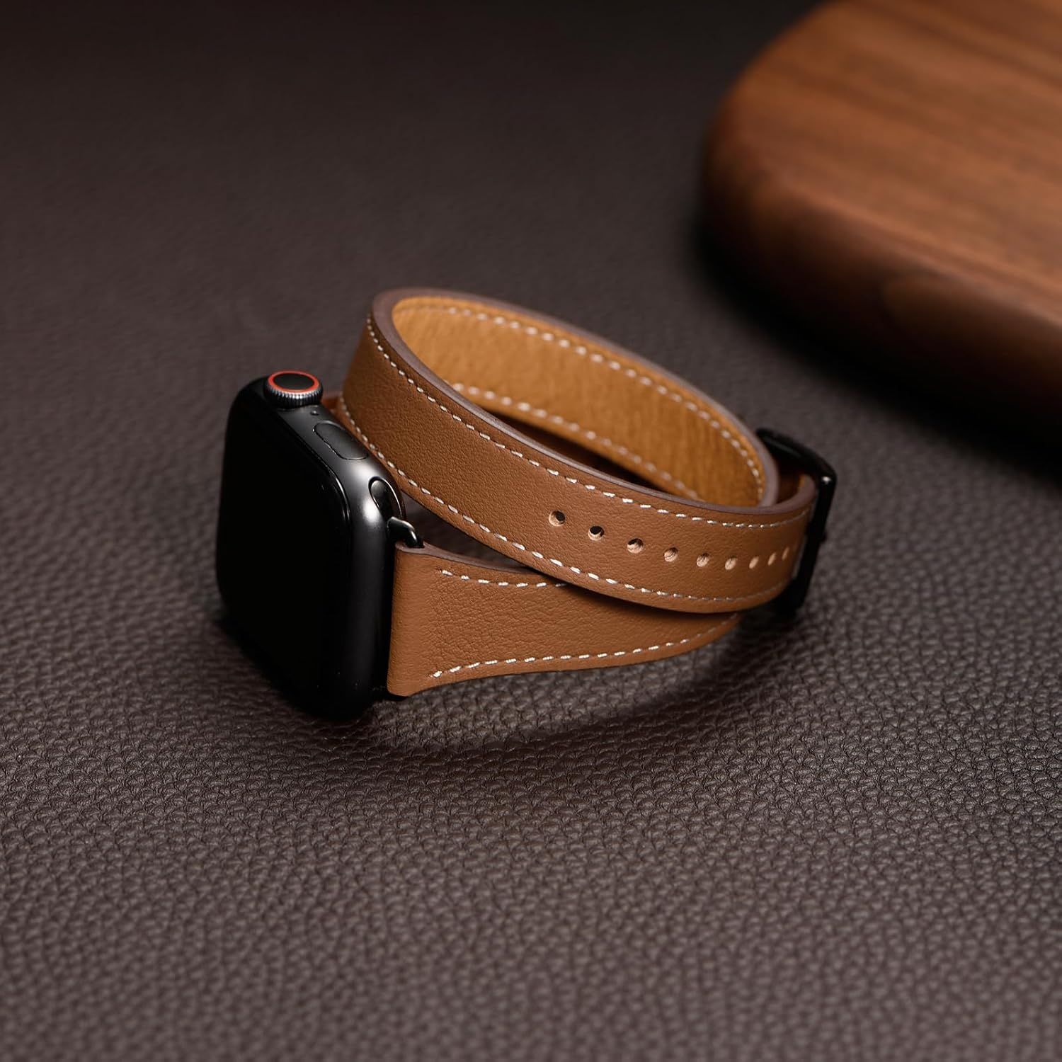 Bestig Bands Compatible with Apple Watch Band 49mm 46mm 45mm 44mm 42mm(Series 3 2 1) Women Men, Genuine Leather Double Tour Designed Slim Strap for iWatch Ultra SE Series 10 9 8 7 6 5 4(Brown+Black) - Image 4