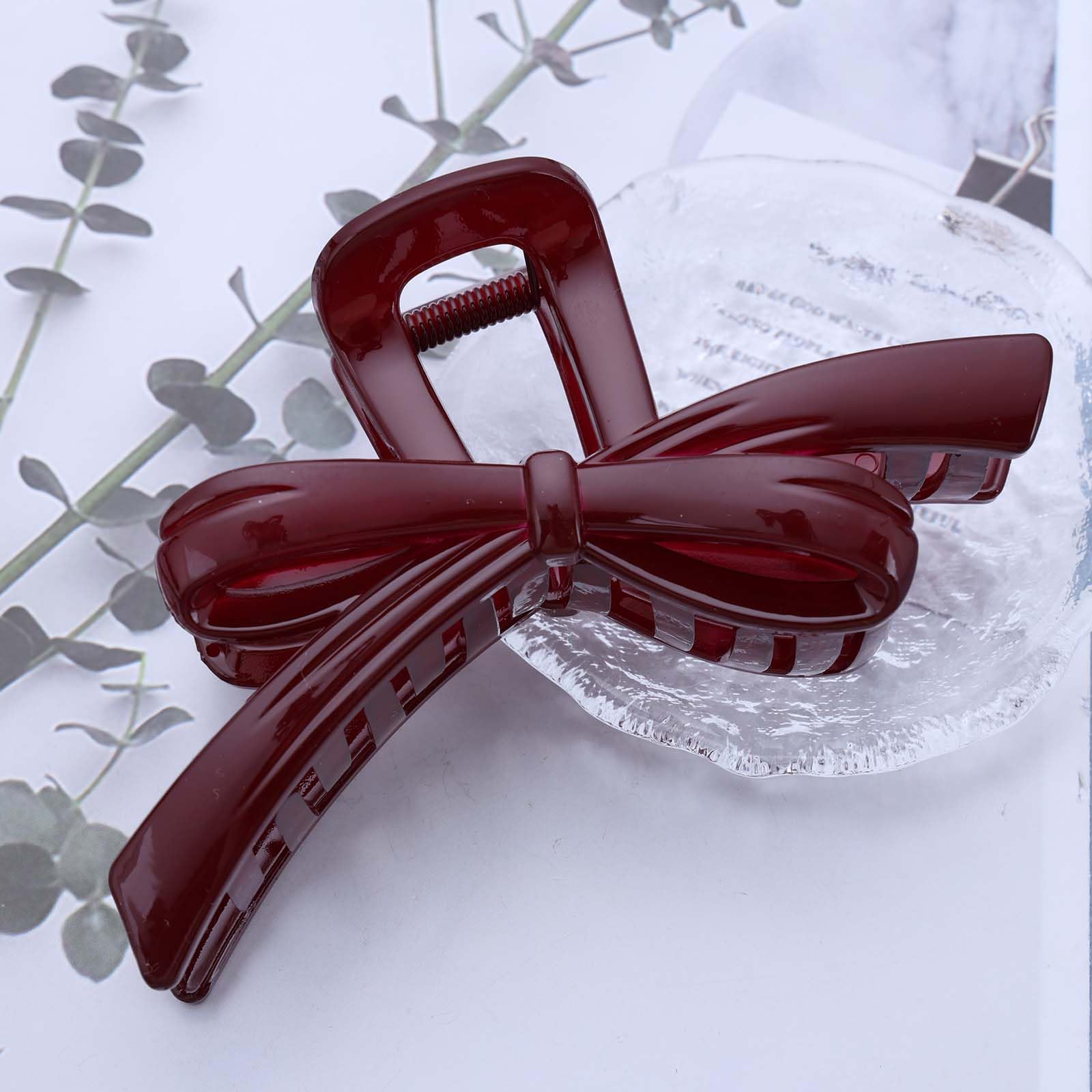 Inateannal Vintage Large Hair Claw Clip - Red Plastic Bow - Thick Curly Hair - 1 Count (Pack of 1) - Female Adult - Bohemian, Victorian - Image 3