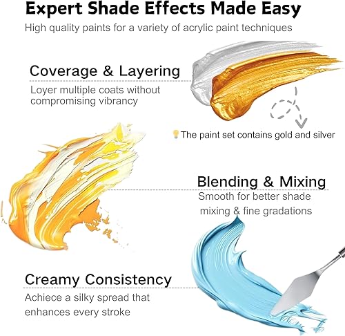 Miniatura 4 de Juego de pintura acrílica con 5 pinceles, 24 colores (2.0 fl oz, 2 onzas) para artistas, niños, principiantes y pintores,
