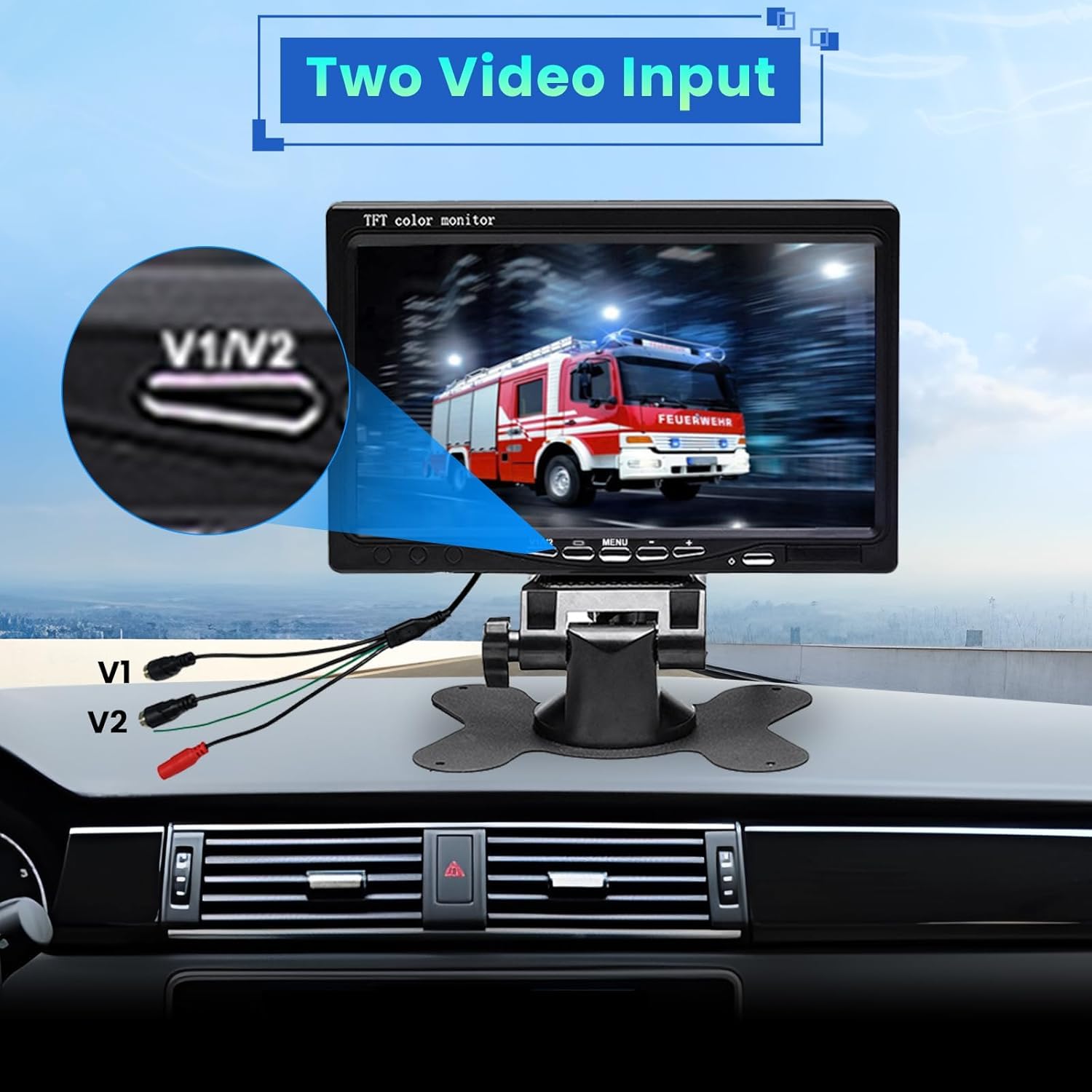 Hikity Kit Telecamera Retromarcia per Auto con Monitor LCD da 7 Pollici+2 Telecamera Posteriore, IP67 Impermeabile Visione Notturna per Camper Caravan LKW 12V-24V con Caricatore per Auto+10&15M Cavo