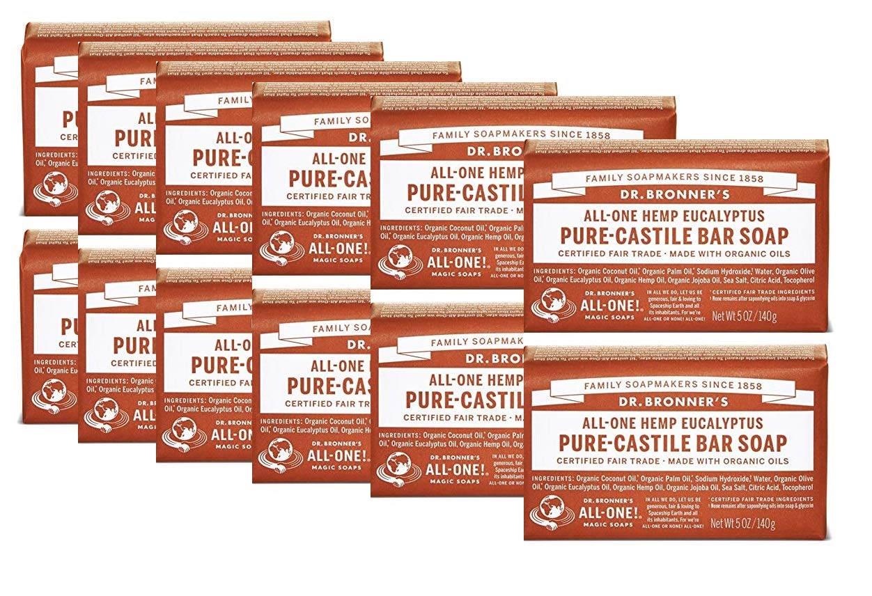 Dr. Bronner's Pure-Castile Bar Soap - Eucalyptus, 5oz, 12-Pack