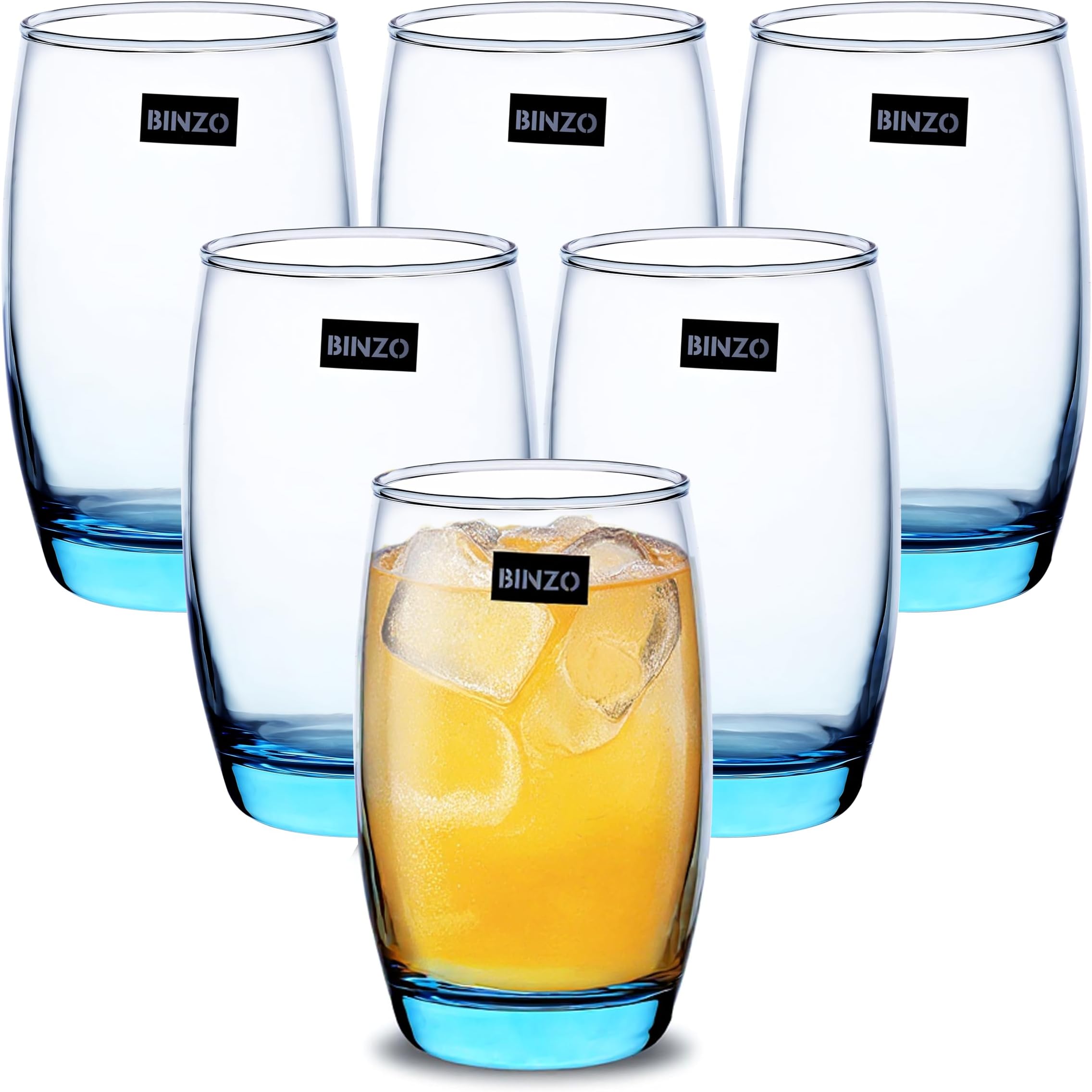 BINZO Glass Water Juice Glasses, Luxury Blue Base Color Glasses, 400 ml, Set ...