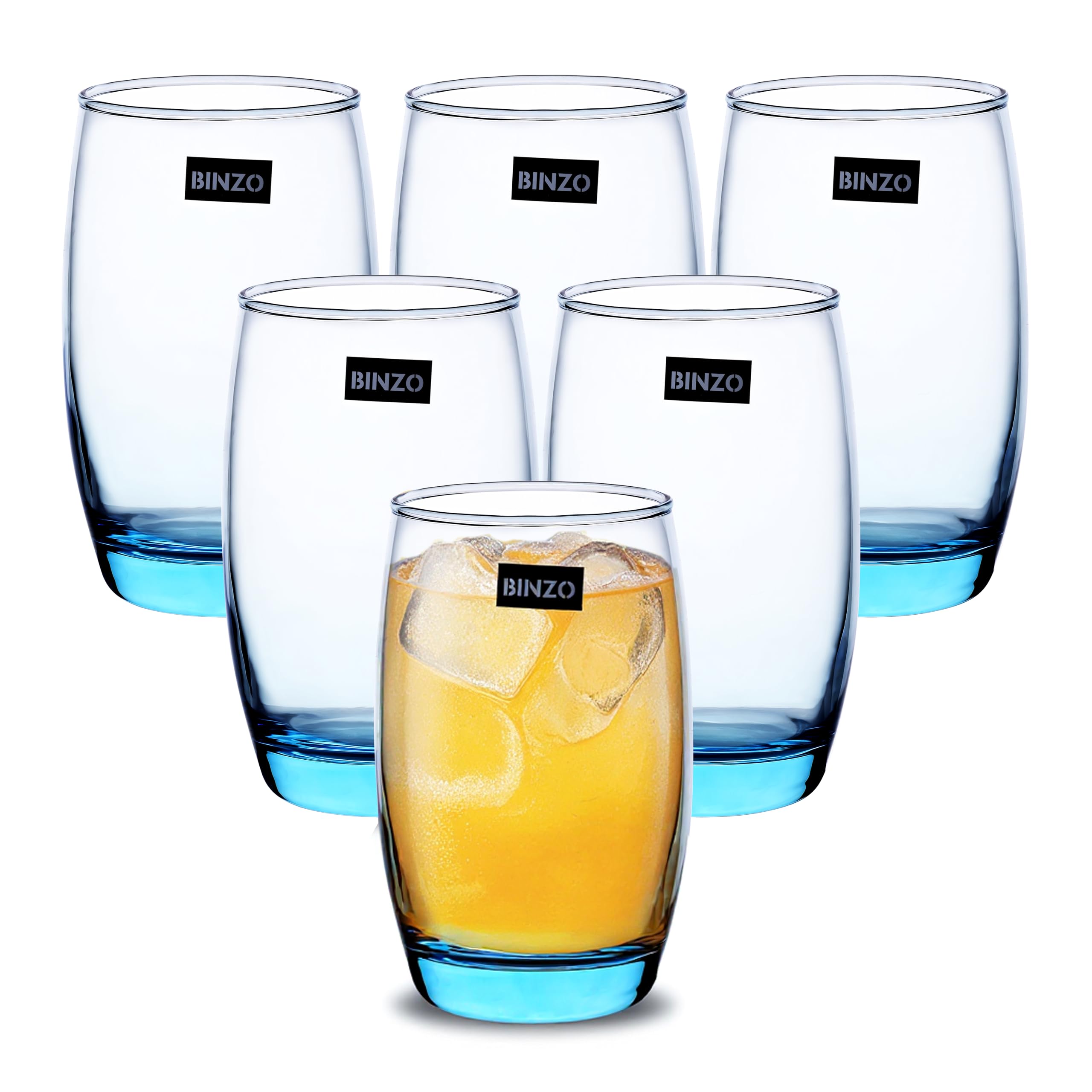 Sponsored Ad - Glass Water Juice Glasses, Luxury Blue Base Color Glasses, 400 ml, Set of 6, Tumblers for Drinks, Mojito, Cold Drinks