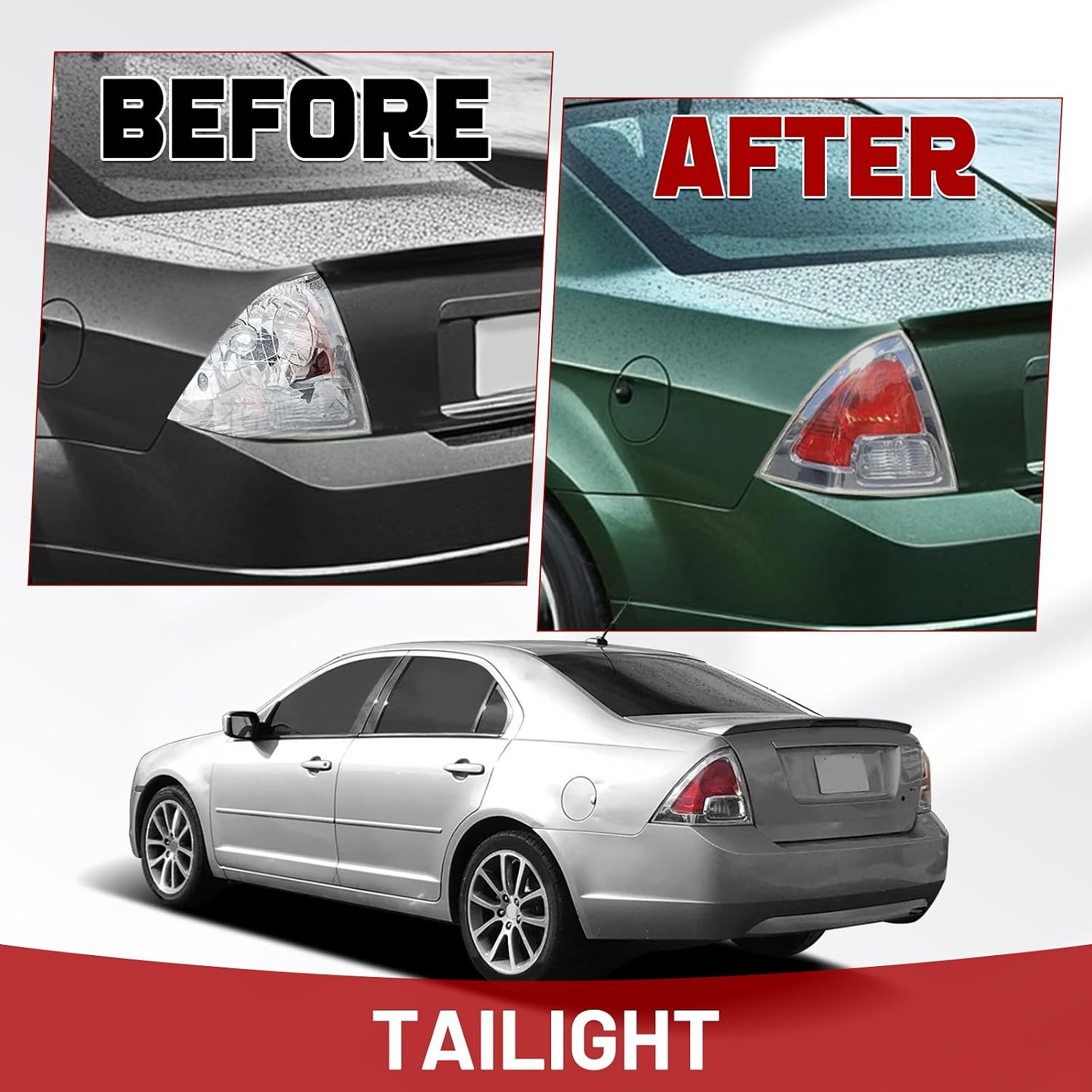HECASA Left Outer Tail Light Compatible with 2006-2009 Ford Fusion S SE SEL Halogen Taillight Rear Brake Lamp Assembly Replacement for FO2818123 Red&Clear Lens Driver Side