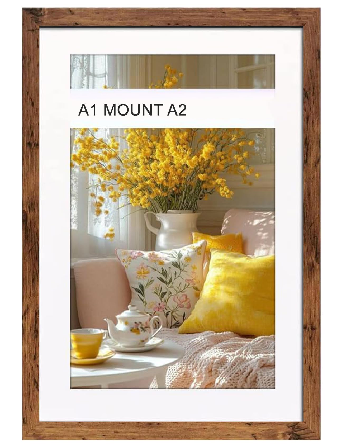 Flat Modern Rustic A2 Poster Frame With White Mount A3 Shatter-Proof Acrylic Portrait & Landscape Wall Hanging Picture Frame