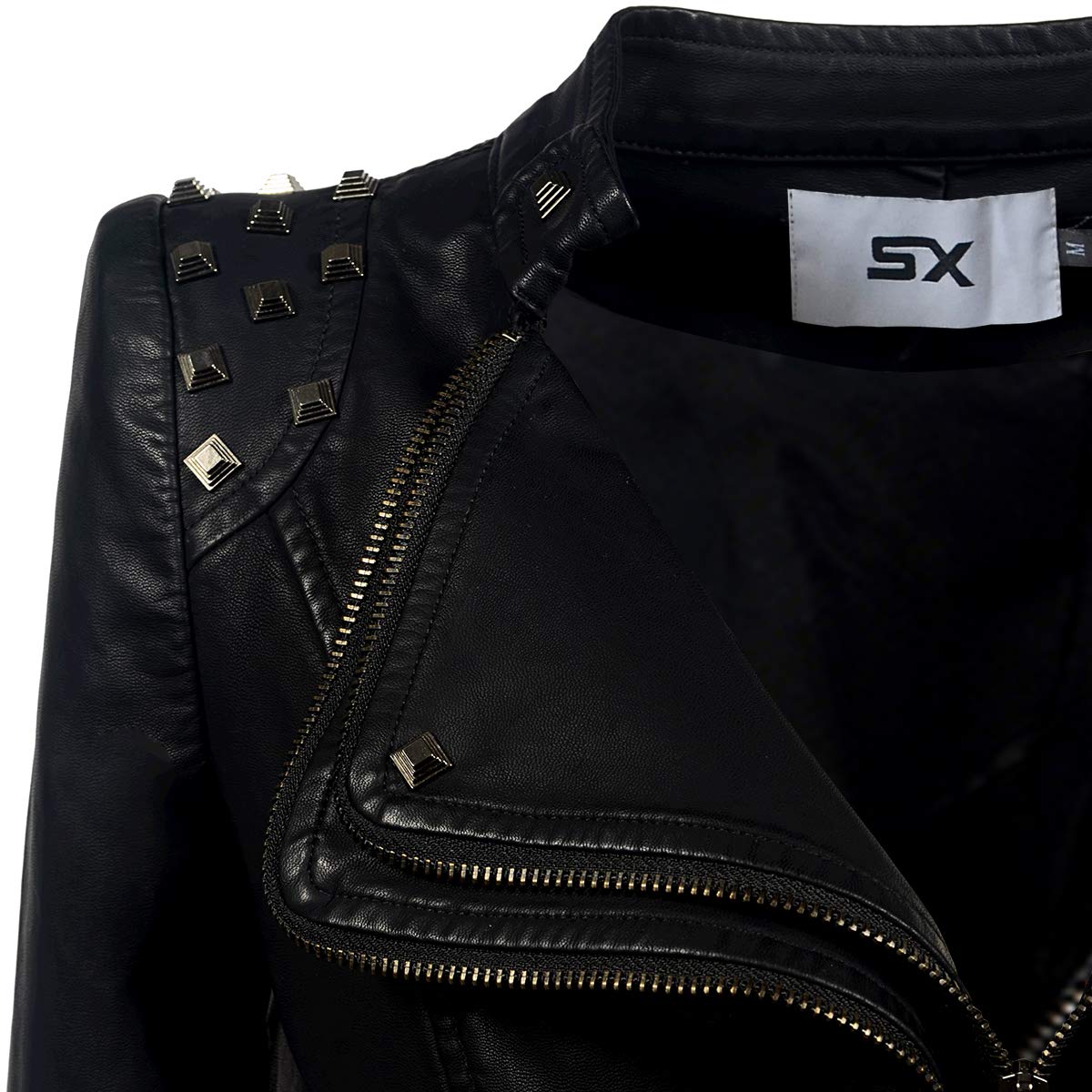 Fashion SX Womens Rivet Faux Leather Jacket Zipper Moto Biker Denim coat Motorcycle Outwear: Medium Green