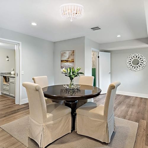 Miniatura 4 de ALICE HOUSE Luz de montaje empotrado de 18 pulgadas, candelabro rústico de cuentas de madera blanca, lámpara de techo de 4 luces para entrada,