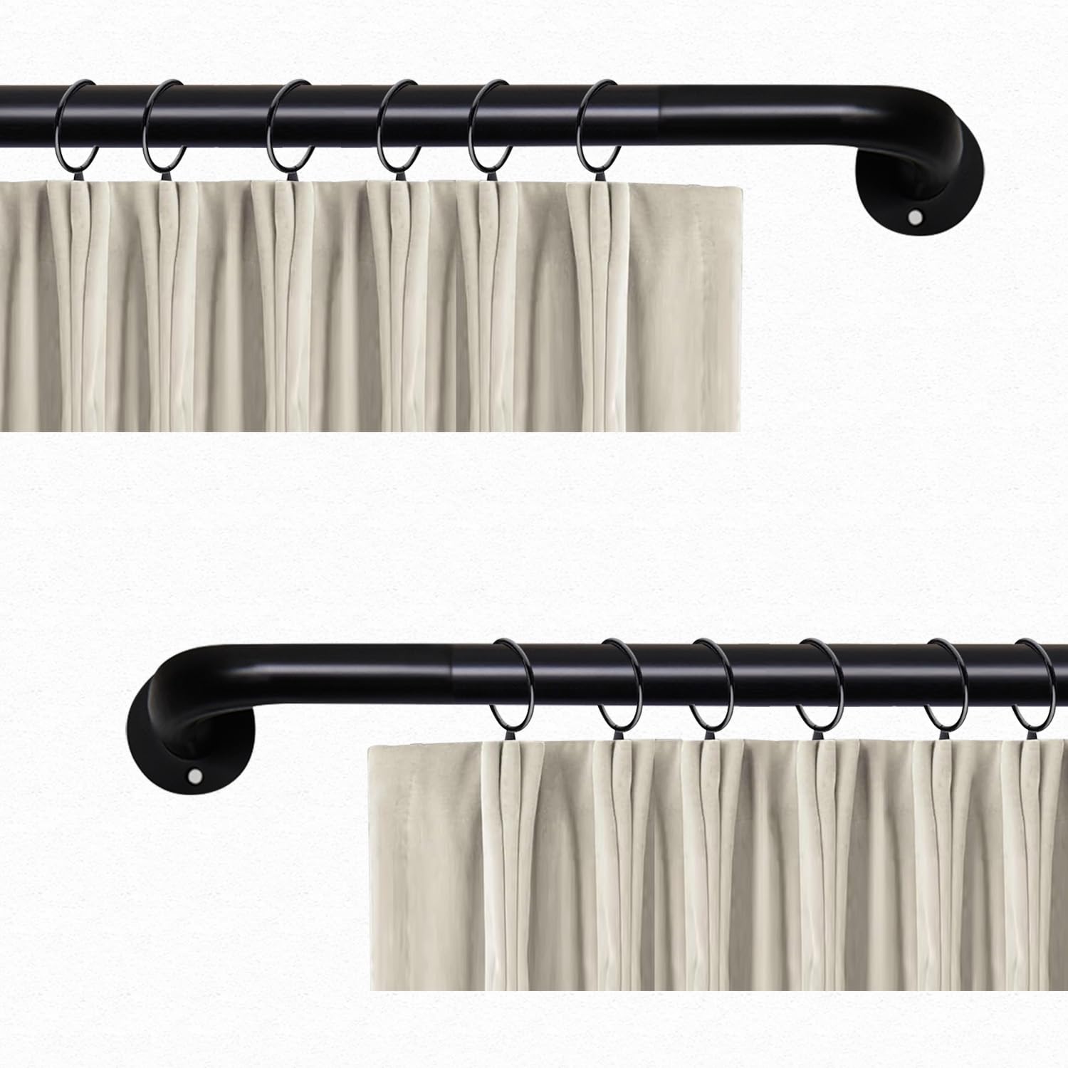 Aspire Homeware Curtain Pole 2 Pack Extendable Room Darkening Blackout Curtain Rod with Curved Pole 160cm to 300cm Matte Black Adjustable Curtain Poles for Eyelet Curtains Rings, Brackets,Fittings Set