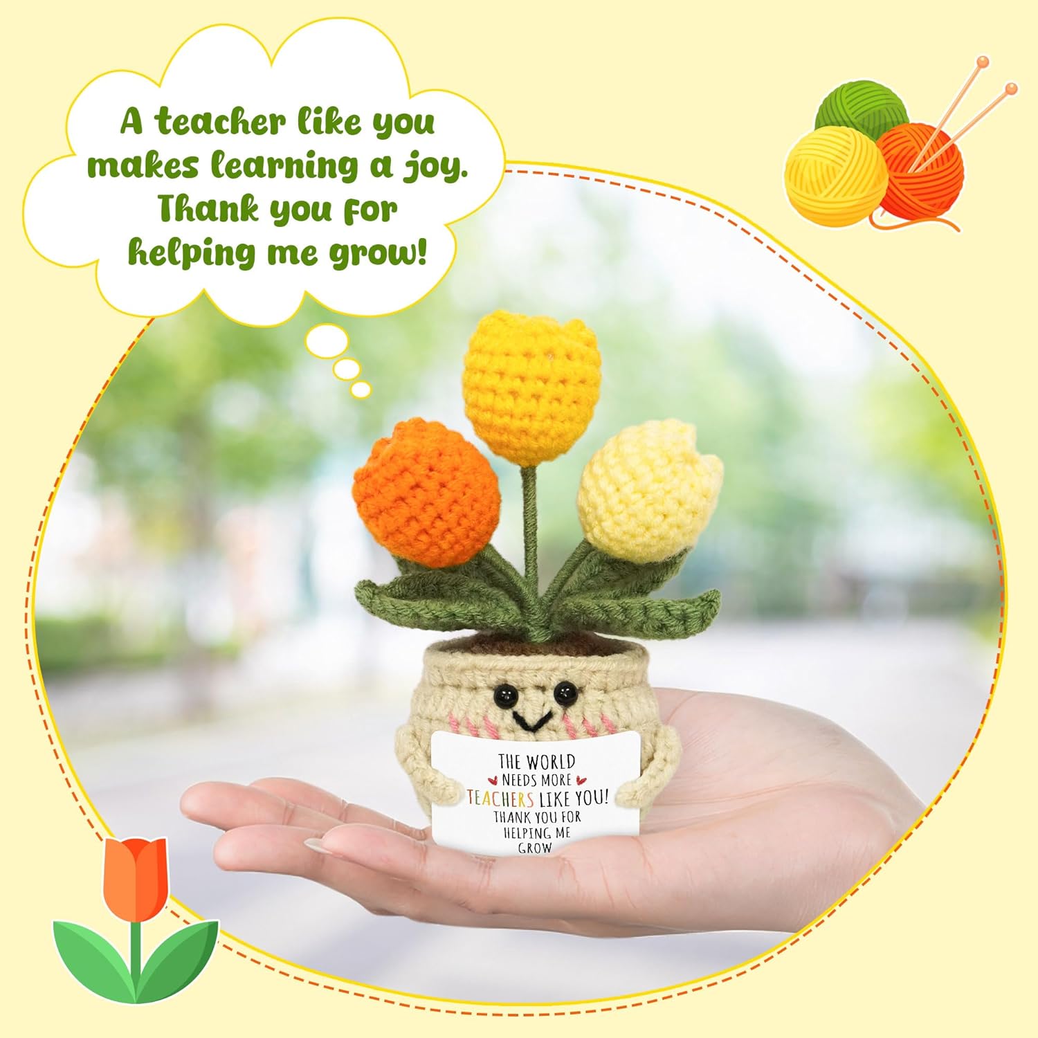 Handmade positive tulip crochet flowers for preschool teacher gifts
