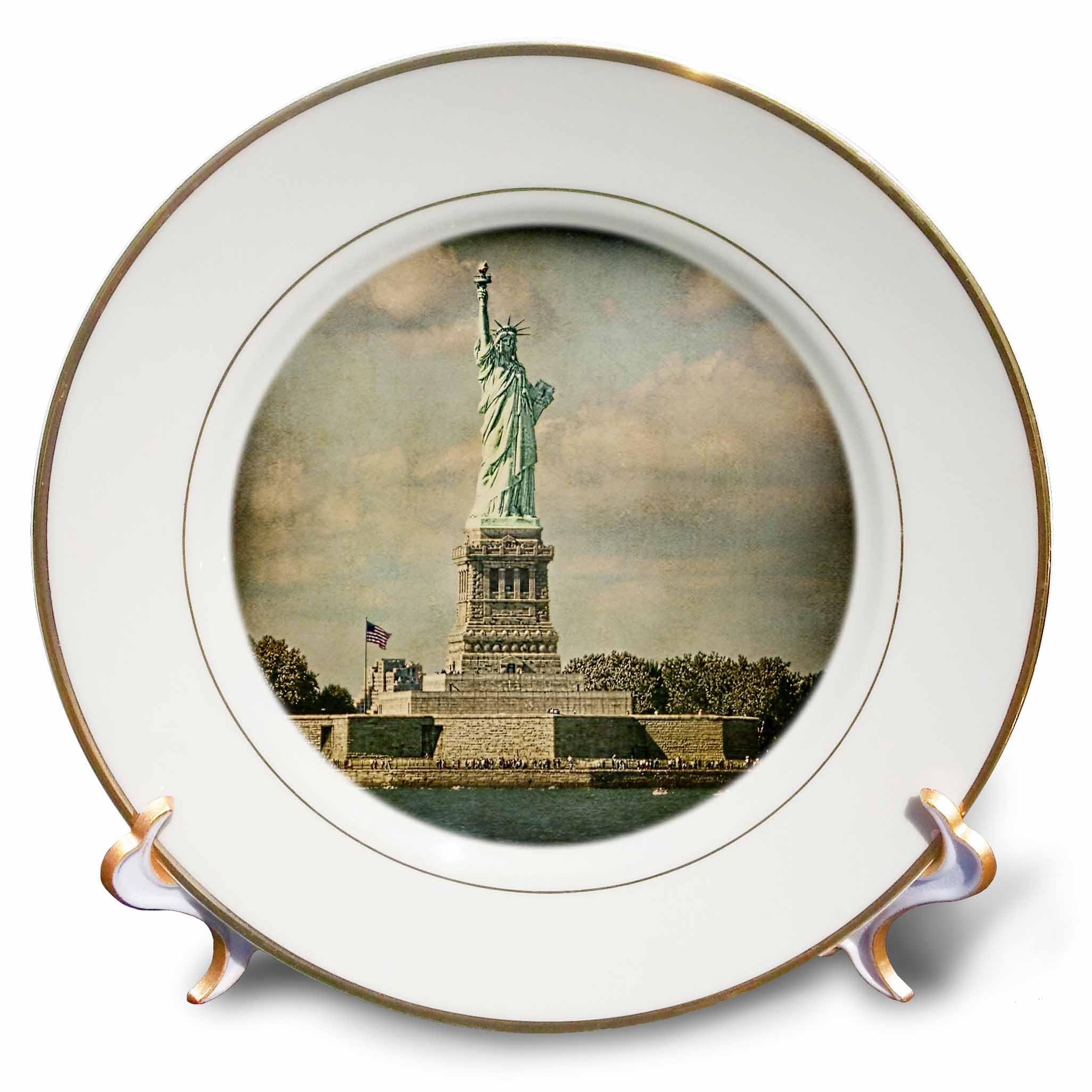 3dRose cp_55956_1 Statue of Liberty Texture Porcelain Plate, 8-Inch