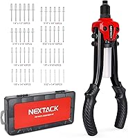 Vista 1 de Pistola de remache – Kit de 350 remaches, juego de pistola de remache de 1/4 pulgadas de alta resistencia con dos manos (NT300) – 5 piezas nasales