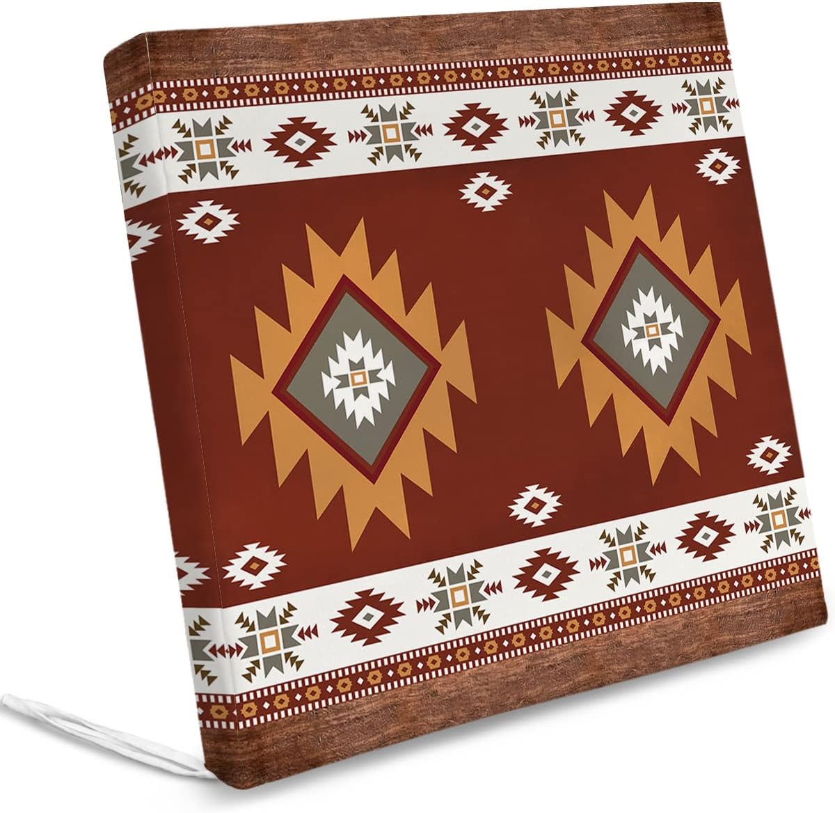 Outdoor Chair Seat Covers, Bohemian Tribe Diamond Art Waterproof Cushion Cover Burgundy Red and White Furniture Protector Slipcovers for Dining Room Party Event Chairs 2 Pack 22x22In