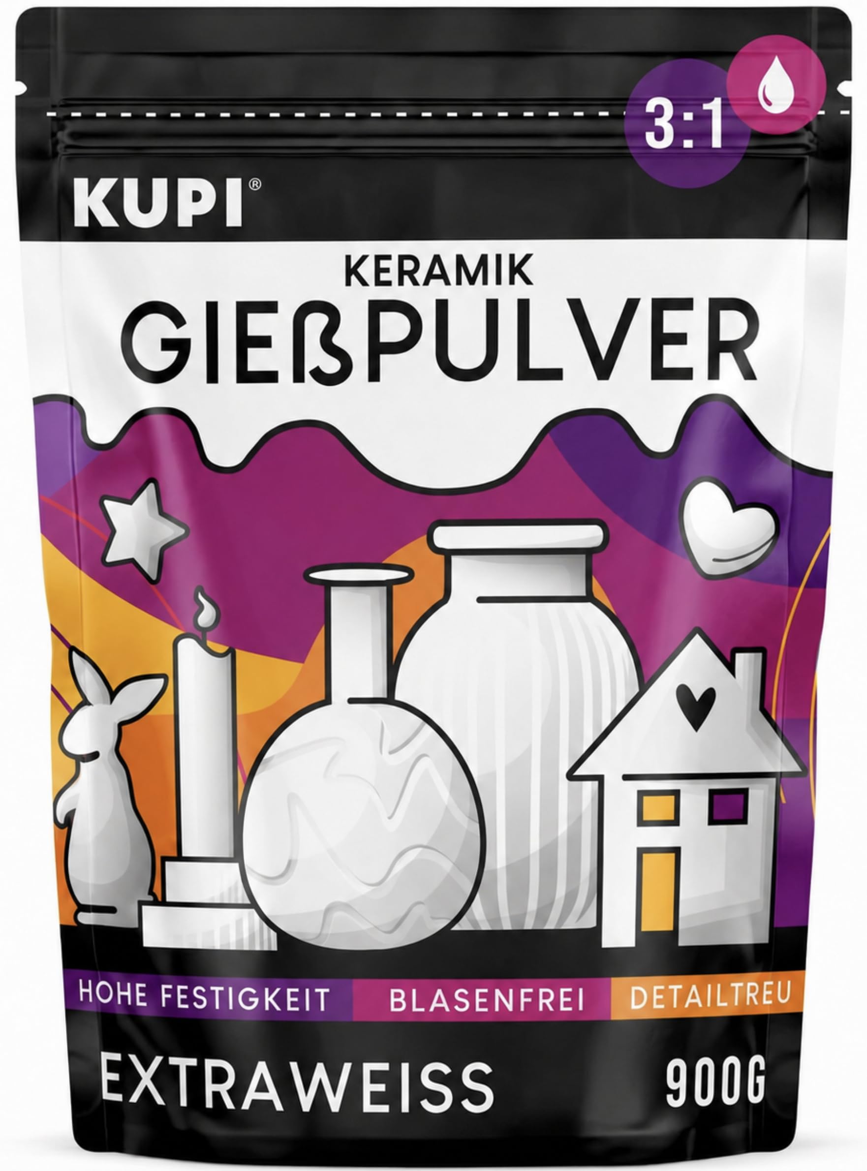 KUPI Keramik Gießpulver Weiß 5kg | Gips zum Gießen Lufthärtend & Geruchlos | Gießmasse für Silikonformen | Reliefgießpulver Keramikpulver Gipspulver