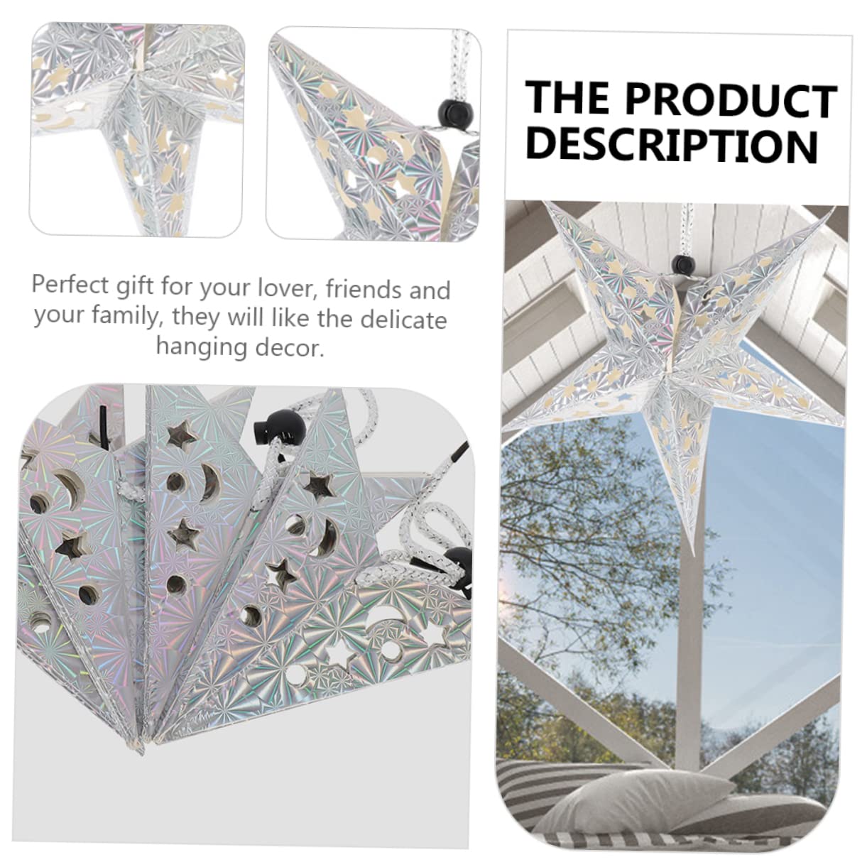 HOLIDYOYO Hanging Star Lampshade Set Decorative Ceiling Paper Pendant Perfect for Festivals