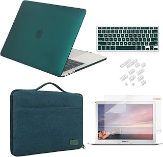 iCasso MacBook Air 13 Inch Case 2010-2017 Model A1369/A1466 Bundle 5 in1, Hard Plastic Case, Sleeve, Screen Protector, Keyboard Cover & Dust Plug Compatible Old MacBook Air 13” - Darkcyan