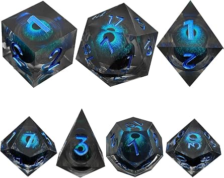 ORUZA 7 PCS Dragon Eye DND Dice Liquid Core D&D Dice Resin Sharp Edge Polyhedral D&D Dice Set for Dungeons and Dragons Role Playing Die D20 D12 D10 D8 D6 D4 D%
