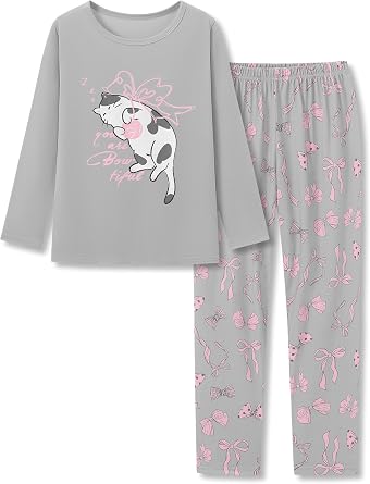 Tebbis Girls Long Sleeve Pants 2 Piece Trendy Print Pajama Set Size 6-18
