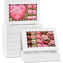 ZORRITA 30 Pack Auto Pop-up Cookie Boxes with Window, 12" x 8" x 2.5" White Bakery Boxes Treat Boxes for Chocolate Covered Strawberries, Breakable Heart, Sugar Cookies, Cake Pops, Donuts, Pastries