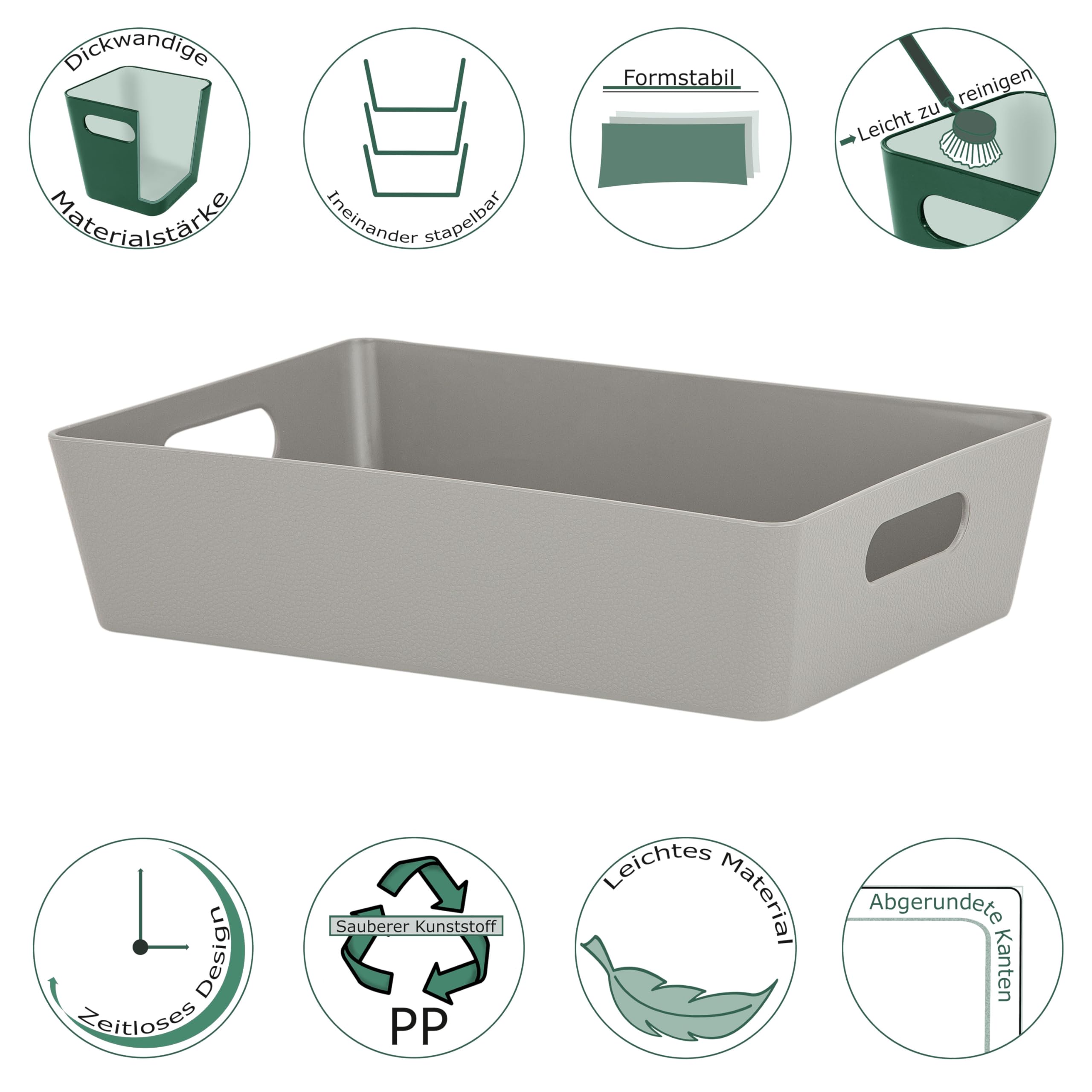 #11 12x Ordnungsboxen 6cm hoch TAUPE 25x17x6cm 2L DINA5 Ordnungskorb