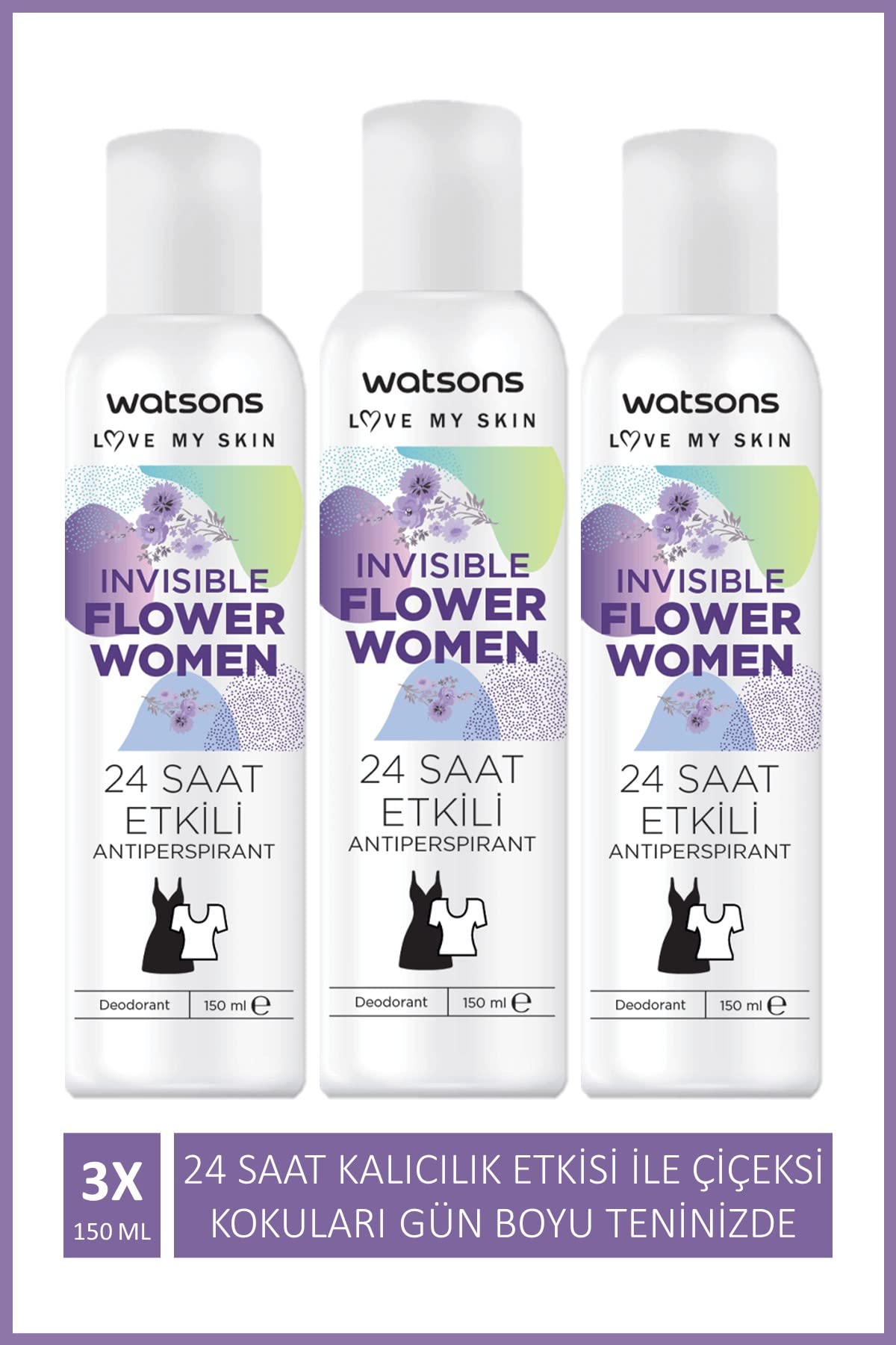 Watsons Invisible Flower 24 Saat Etkili Kadın Deodorant 150 ml x 3 ADET