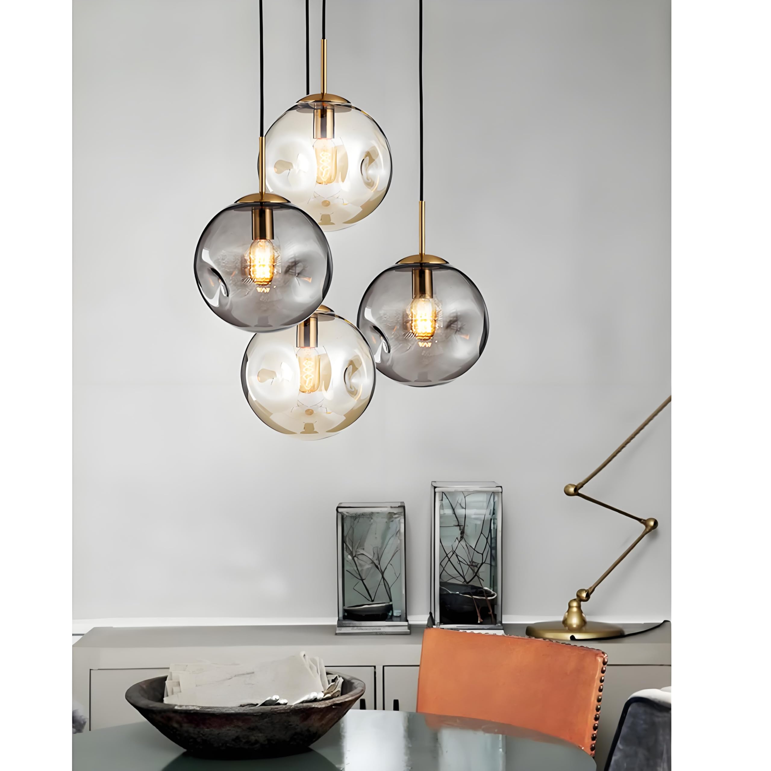 sphärische Glaskugel-Pendelleuchte, goldene Basis und hängende Glaskugel-Deckenleuchte (Bernstein, 25cm)