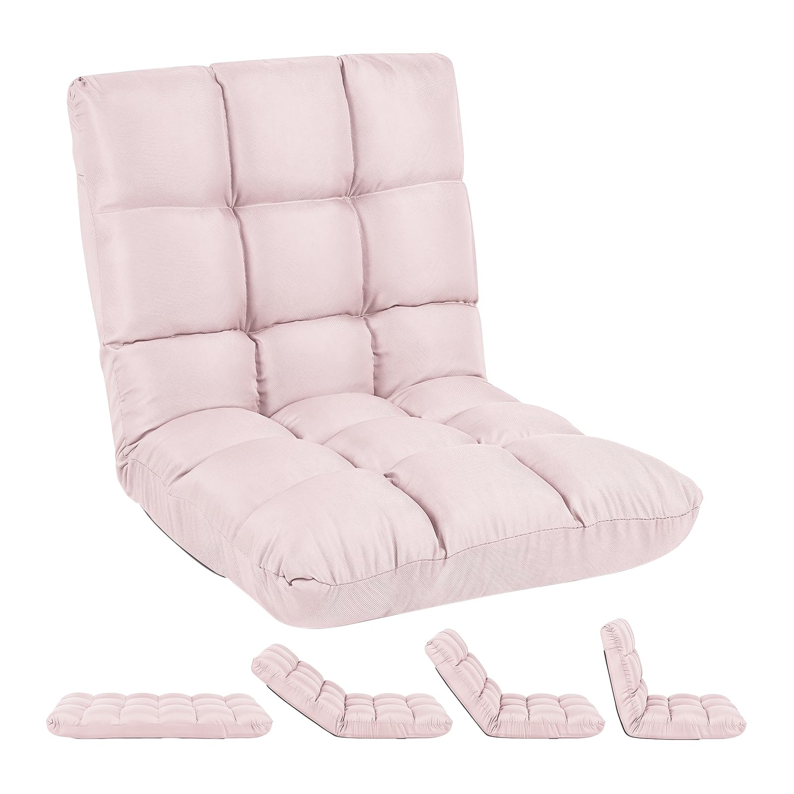 RELAX4LIFE Bodenstuhl Klappbar, Bodensessel mit Verstellbarer Rückenlehne & Liegefunktion, Bodensitz gepolstert in Leinenoptik, Meditationsstuhl, Floor Chair für Freizeit, Meditation, Yoga (Rosa)