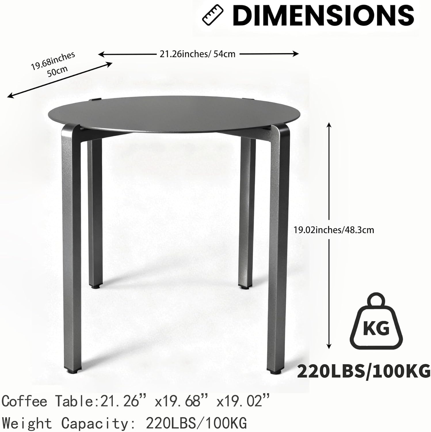 All-Weather Aluminum Outdoor Coffee Table | Modern & Durable Patio Furniture | Perfect for Balcony, Garden, and Poolside | Black (21.6 x 19 in)