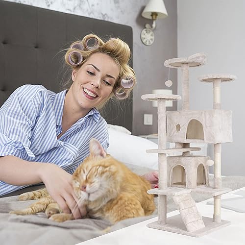 Miniatura 2 de Árbol para gatos de interior de 54 pulgadas de alto, muebles para gatos de varios niveles con 3 postes rascadores para gatos, plataforma de 3