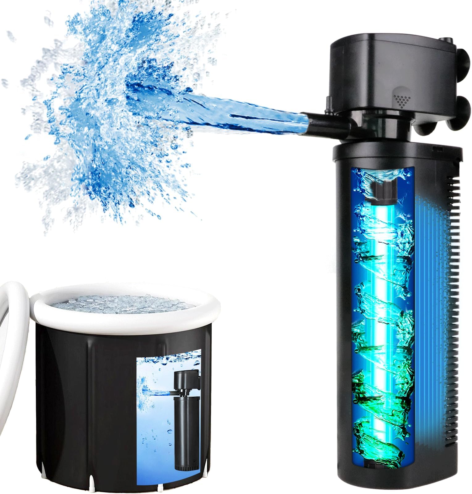 TARARIUM 600GPH Cold Plunge Filter Small Pool Filter for Up to 1000 Gal Ice Bath Hot Tub Cloudy Water Cleaner with Green Clean Machine fof Cold Pod