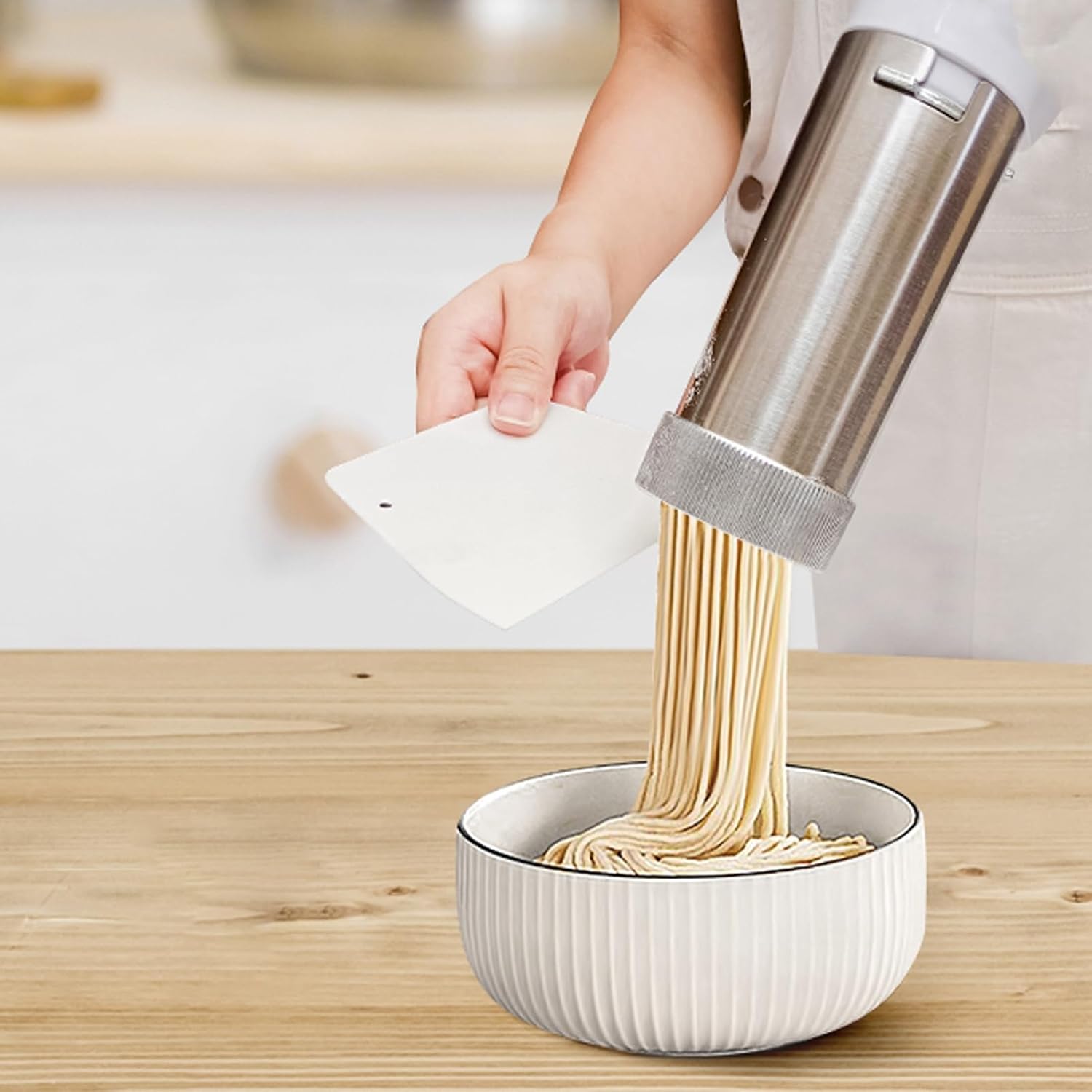 Handheld Pasta Maker, Automatic Pasta Noodle Maker, Portable Stainless Steel Pasta Making Machine, USB Rechargeable Noodle Maker for Home, White