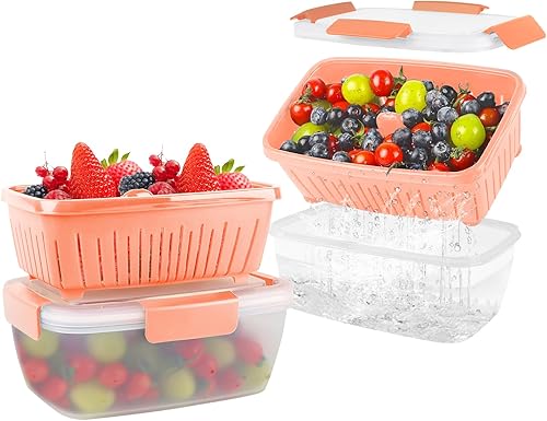 Miniatura 13 de Contenedor de almacenamiento de frutas Berry Keeper de 68 onzas para refrigerador, recipientes de alimentos frescos con coladores de drenaje 2