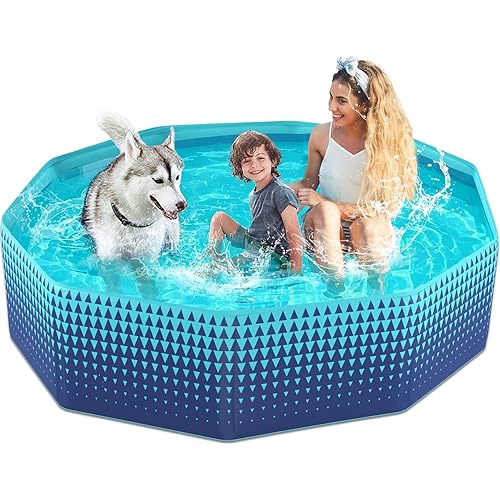 Jasonwell Foldable Dog Kiddie Pool - Hard Plastic Kids Paddling Pool Toddler Baby Swimming Pools for Backyard Collapsible Whelping Box Pet Doggie Cats Wading Pools Bathtub for Puppy Large Dogs 71In
