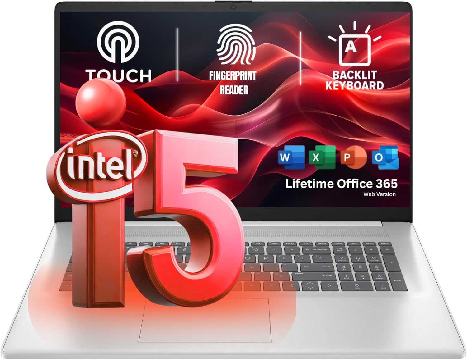 HP 17.3” Touchcreen Laptop - Backlit KB and Fingerprint Reader - Intel 13th 10-Core i5-16GB RAM, 1TB Storage (512GB SSD w/ 512GB External) - Win 11 Home and Microsoft 365 Web w/o Mouse