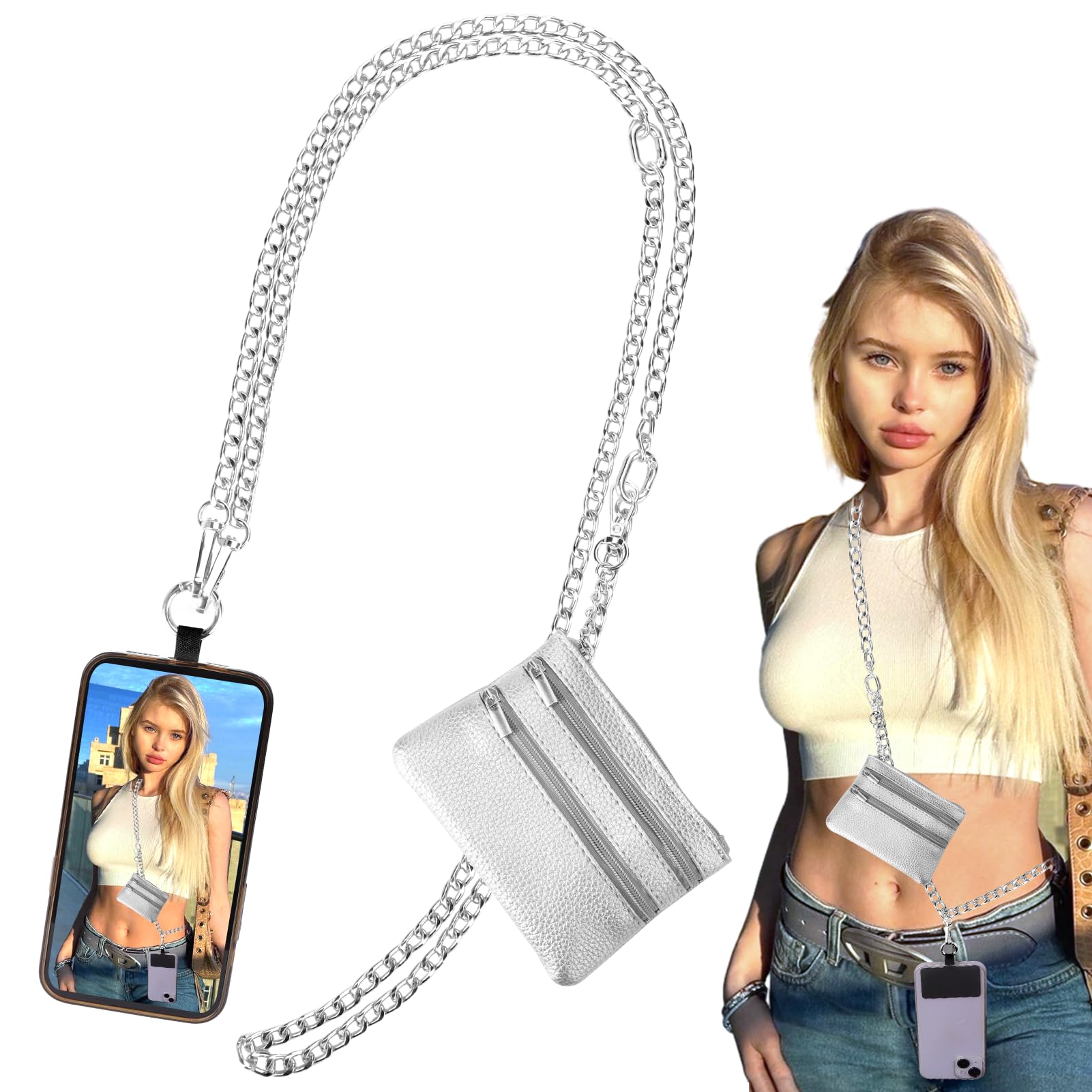 XANGNIER Clip and Go Strap for Phone with Wallet Crossbody, Phone Strap with Zippered Wallet, Adjustable Anti Theft Cellphone Lanyard for Women,