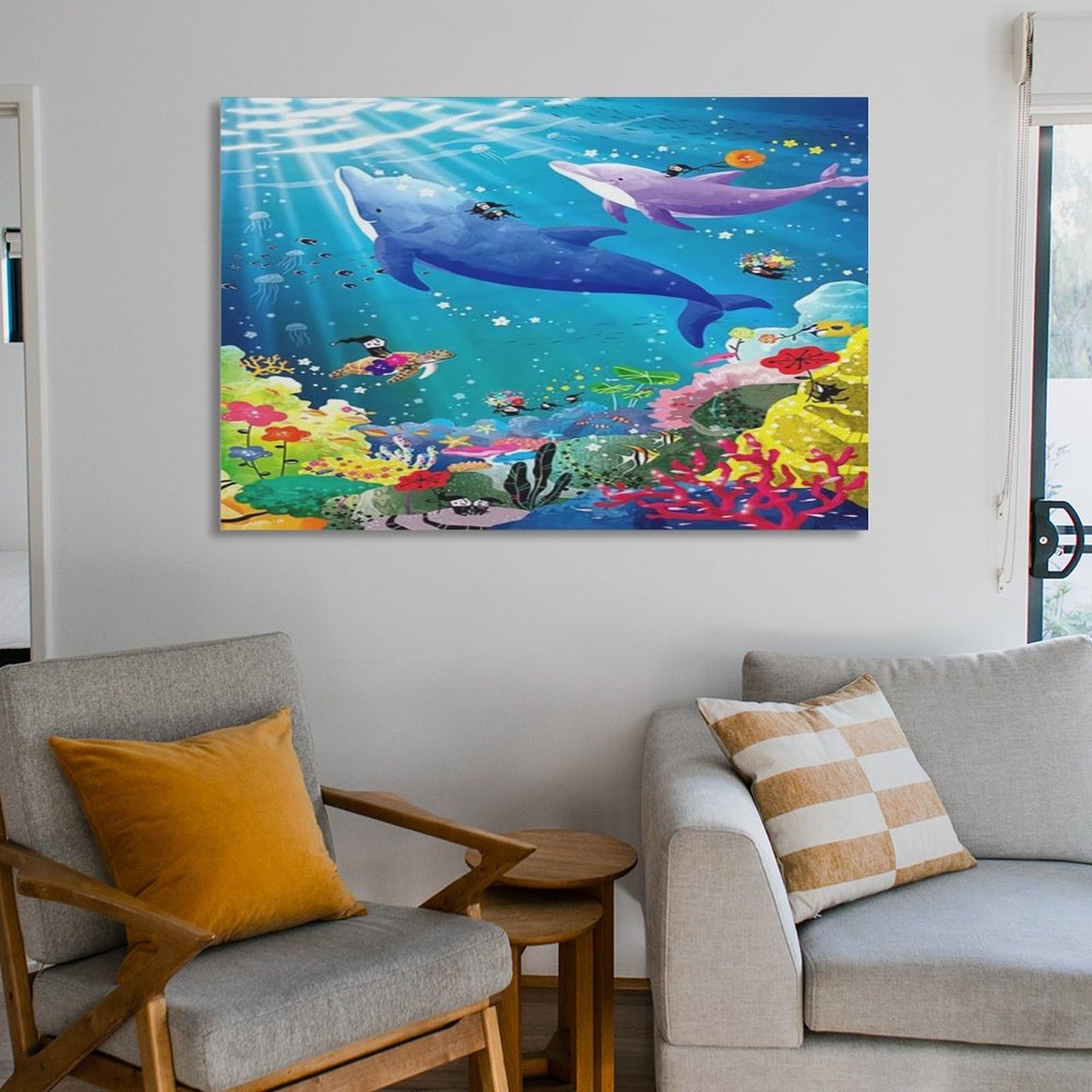 Amazon.co.jp: 海 イルカ「海の歌」イルカ絵画の壁掛けアートポスター