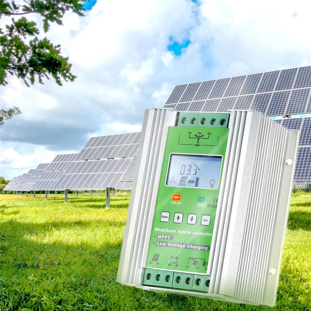 SolaMr 1000W MPPT Contrôleur de Charge Hybride Solaire Éolien 12V/24V avec Afficheur LCD - Solaire: 400W + Éolien: 600W