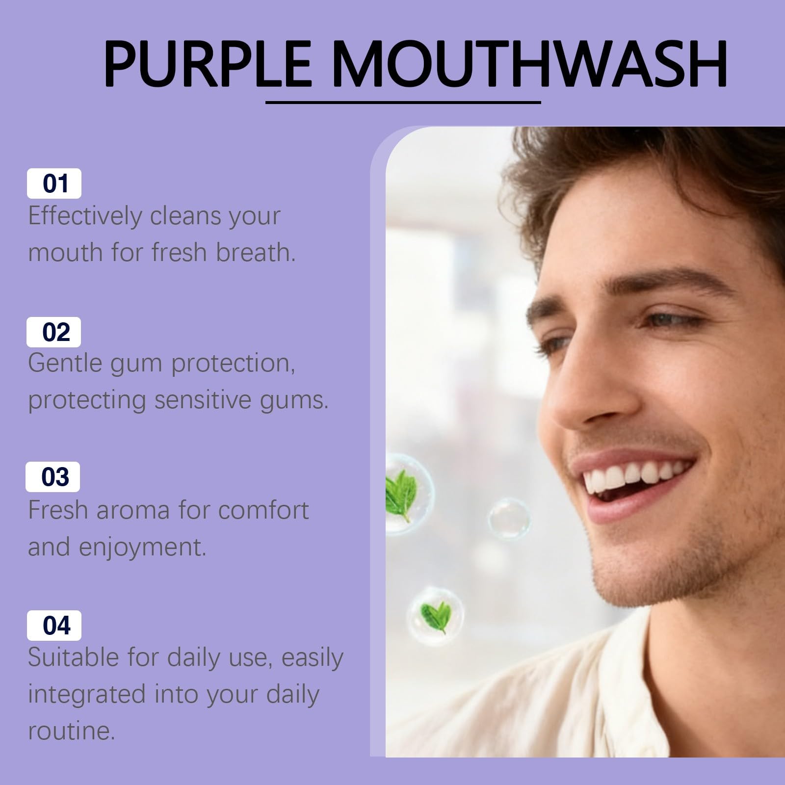 Purple Mouthwash, farbkorrigierende Mundspülung mit frischem Minzgeschmack, einzeln verpackt in Reisegröße für die tägliche Mundpflege, sanfte Reinigung und erfrischender Atem, 3 Set