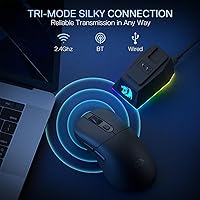 Vista 3 de Redragon M998 - Mouse inalámbrico ligero para juegos con base de carga magnética RGB, BT/2.4G inalámbrico/con cable, 24000 DPI, 6 botones