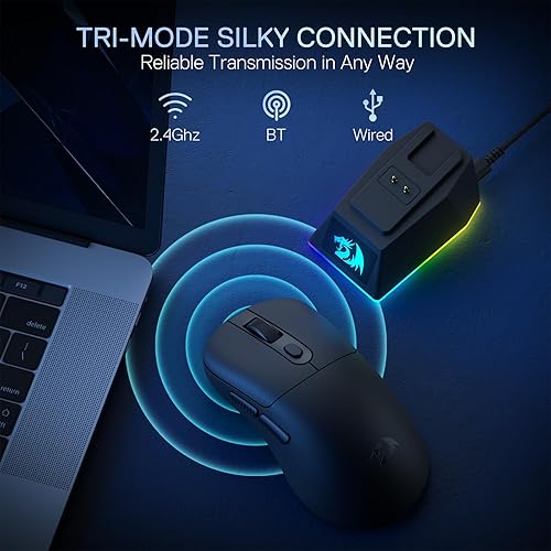 Miniatura 3 de Redragon M998 - Mouse inalámbrico ligero para juegos con base de carga magnética RGB, BT/2.4G inalámbrico/con cable, 24000 DPI, 6 botones
