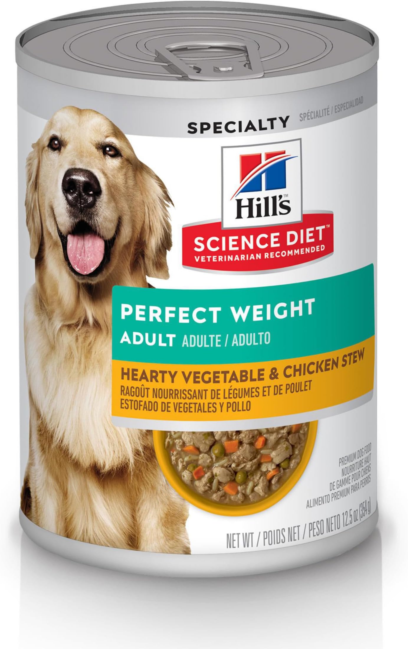 Hill's Science Diet Adult Perfect Weight Wet Dog Food, Hearty Vegetable & Chicken Stew, 12.5 oz. Cans, 12-Pack