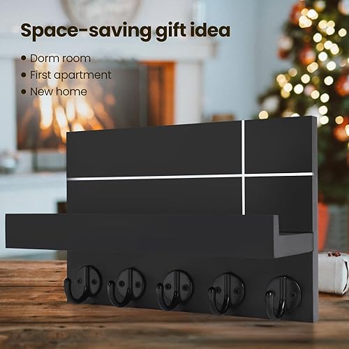Miniatura 7 de Lwenki Soporte para llaves montado en la pared, 9.8 x 6.7 x 4.2 pulgadas, estante decorativo de pared con ganchos para llaves, correa de perro,