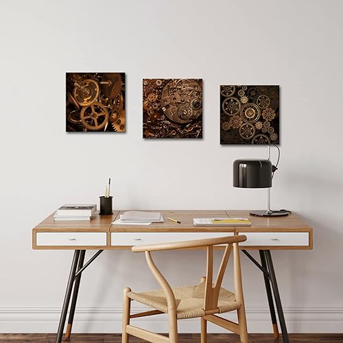 Miniatura 4 de RnnJoile Lienzo Steampunk para pared, diseño de motores industriales, pintura negra y dorada para hombre, cueva, dormitorio, decoración de pared, 12