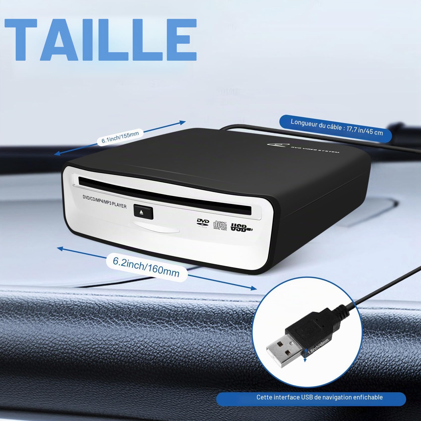 Interface USB 2.0 Autoradio CD/DVD Dish Box Player StéRéO Externe pour Android