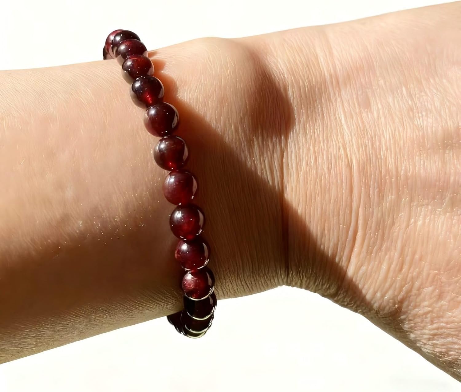 Natural garnet bead bracelet for women - 6mm wine red elastic bracelet, soothing meditation crystal gemstone bracelet - garnet jewelry - Image 6